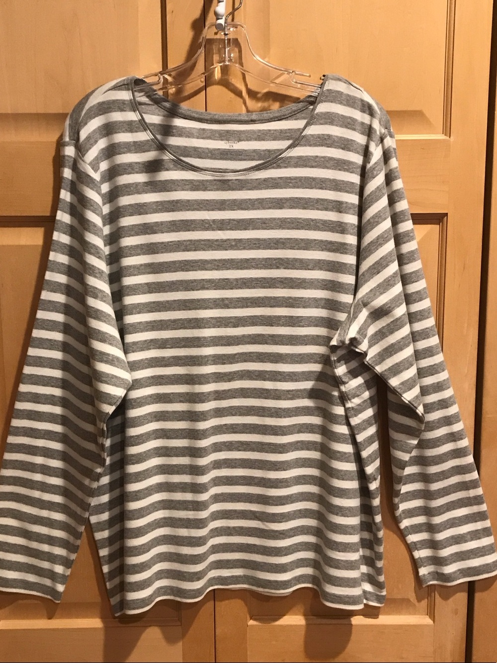 New CJ Banks Gray and White Striped Long-Sleeve Tee